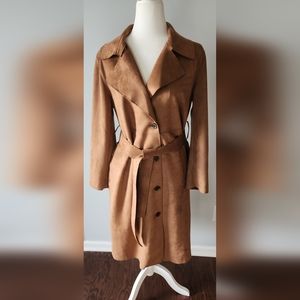 Banana Republic L3 long tie waist vegan suede trench golden chestnut Size SP.